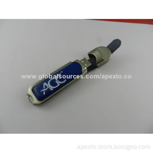 Blue Leather USB Flash Drive with Anti-shock and Moisture Resistance,Supports Plug-and-play Function